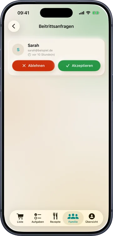 Beitrittsanfrage in der Familienverwaltung bestätigen