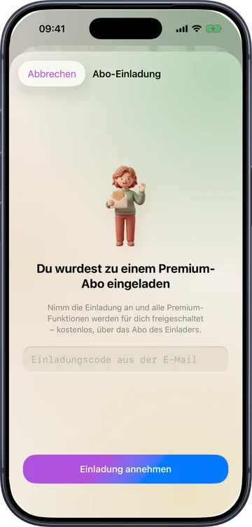 Einladungscode für Duo und Familie einlösen