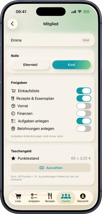 Mitgliedsdetails mit Rollen-Umschalter