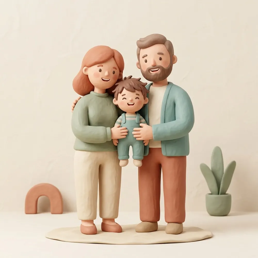 Velpi für Familien – Clay-Illustration einer Familie